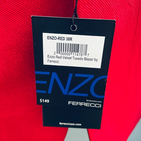 Ferrecci Enzo Red Slim Fit Velvet Tuxedo Blazer - Picture 7 of 11